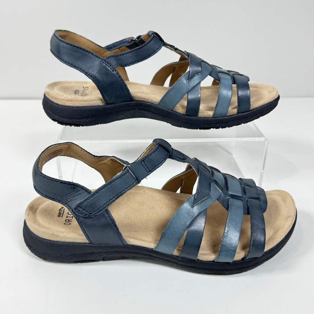 Earth Origins Savoy Saralyn Admiral Blue Leather Sandals Womens 6.5 W Comfort